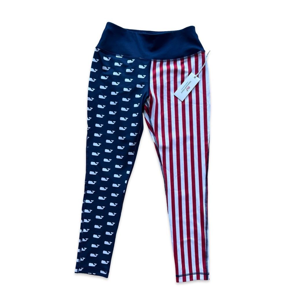 NWT Vineyard Vines Performance Leggings American Flag Whale Print Size XS